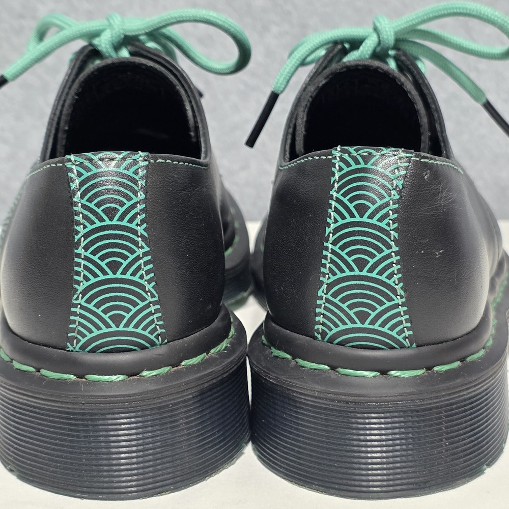 Dr. Martens 1461 Black/Green Leather Lace-Up Shoes Green Laces - Picture 7 of 14
